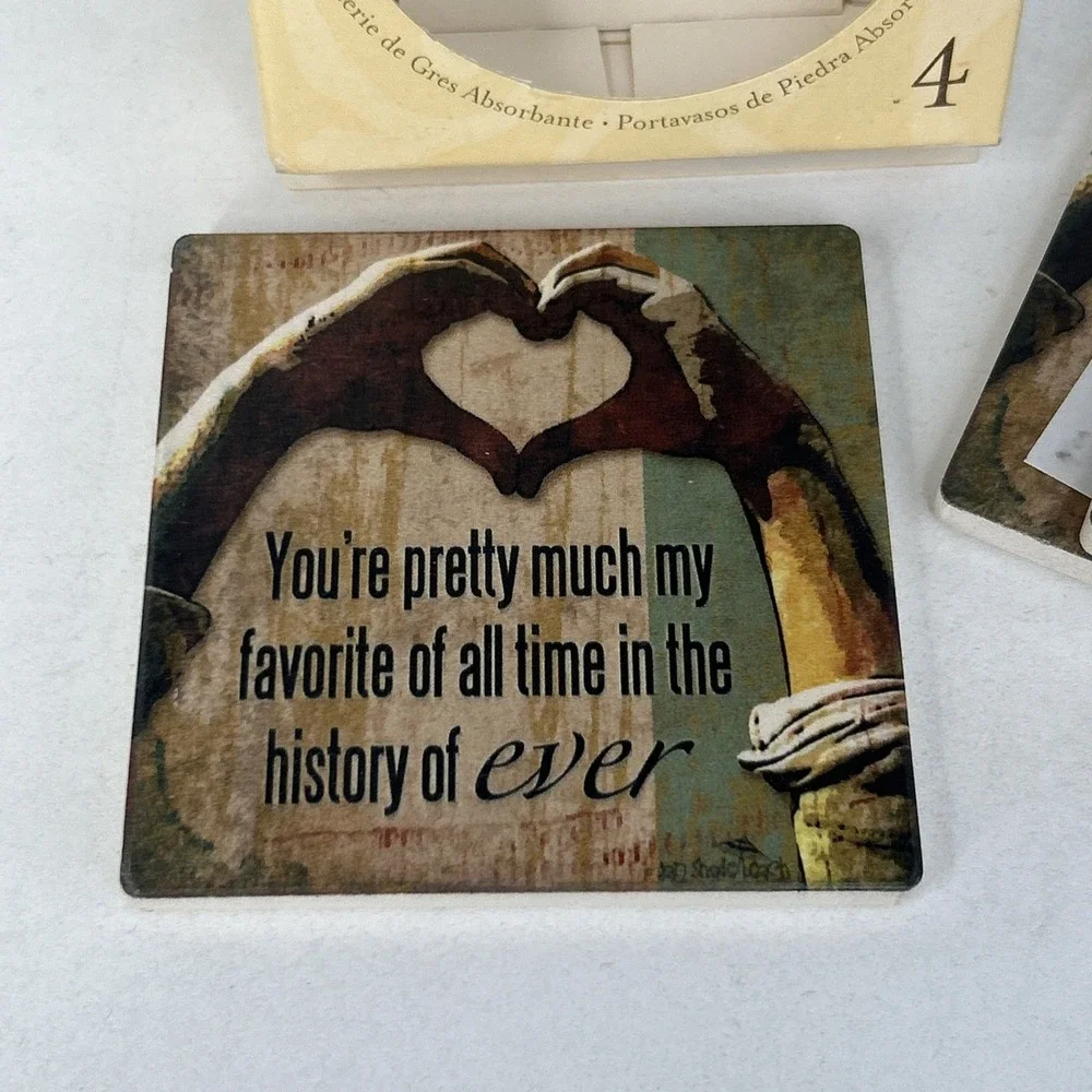 Counter Art Absorbent Stone Coasters Youre My Favorite Set 4 Love Finger‎ Heart